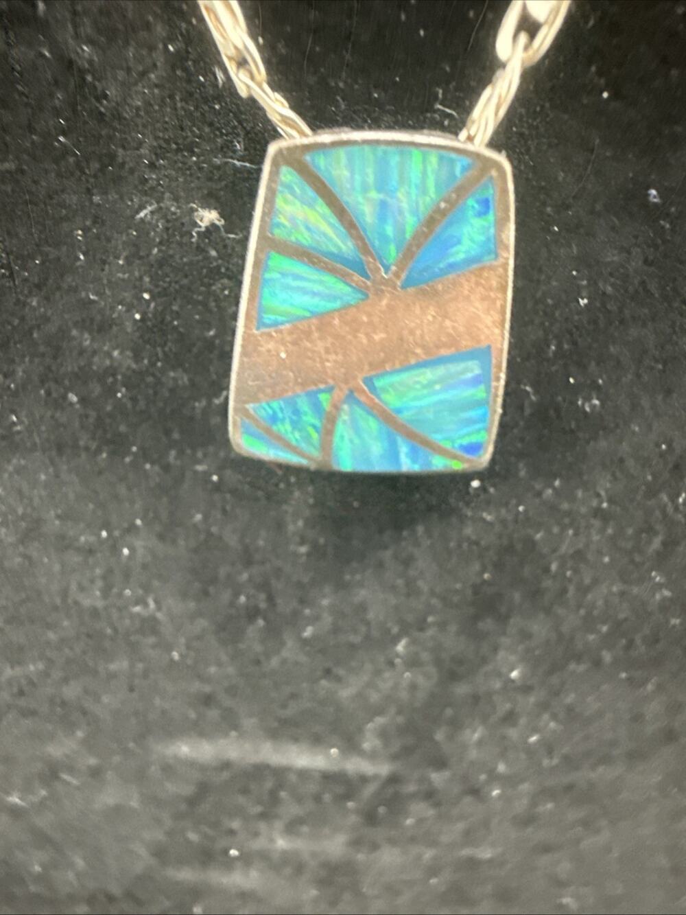 Vintage Native Mexican Inlayed Pendant Necklace 925 Sterling Silver